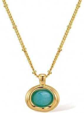 NEW Chunky Gold Stone Pendant Necklace Chunk Gemstone Dangle Elegant Fashion